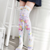 Anime Manga Girls Over Knee Long Stockings Polyester Thin Funny Cartoon Print Japanese Kawaii