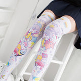 Anime Manga Girls Over Knee Long Stockings Polyester Thin Funny Cartoon Print Japanese Kawaii